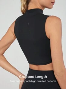 GLOWMODE FeatherFit™ Get Higher Mock-Neck Curved Hem Tank Top Light Support - Black - View 2