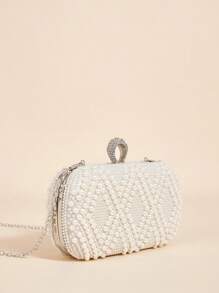 SHEIN Belle 女士、女士、新娘、伴娘、婚礼嘉宾、蜜月、婚礼、新娘送礼会、晚装包 优雅、珍珠 - 米色 - 查看 4