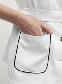 BizChic 女士休闲拼色前纽扣背心，配有口袋和撞色饰边，秋季女装 - 白色 - 查看 7