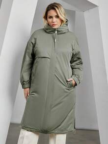 Astrid Plus Size Hooded Long Winter Casual Thin Padded Coat - Green - View 3