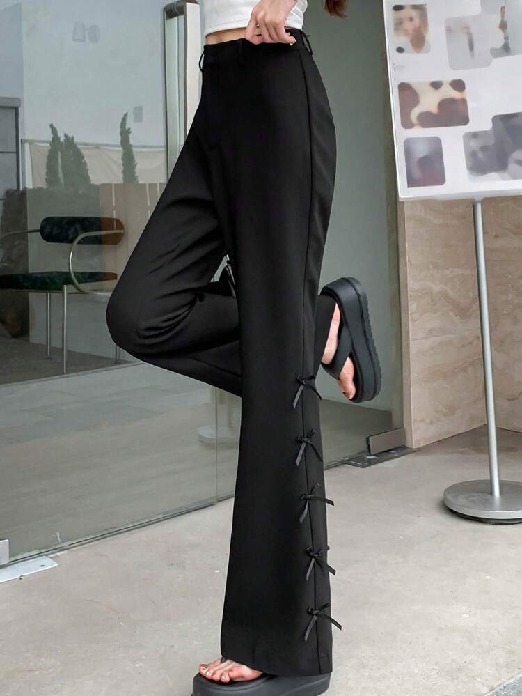 Women's Bow Tie Flare Leg Pants Casual Trousers