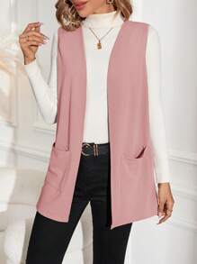 EMERY ROSE Chaqueta casual sin mangas de ajuste regular en unicolor para mujer, ideal para uso diario - Rosa vieja - Ver 4