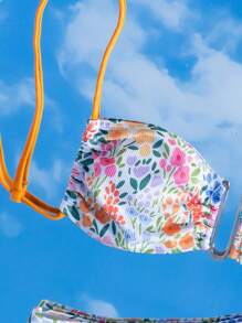 SHEIN Swim 女士夏季海灘花卉印花性感比基尼套裝 - 彩色 - 查看 4