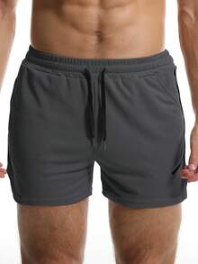 Manfinity Fitness Quần short thể thao cạp rút có viền xẻ kiểu bạn trai cho nam - Màu xám đen - Xem 5