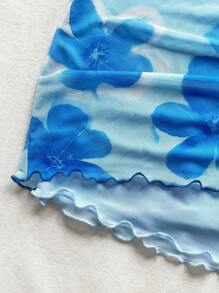 Soleia WYWH Kỳ nghỉ Phụ nữ Giải trí Bên bờ biển Kỳ nghỉ Bãi biển Dây rút Vải lưới Hoa Halo Nhuộm In Váy Xòe - Nhiều màu - Xem 5