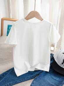 SHEIN 適用於夏天的年輕男孩休閒簡單短袖t卹 - 白色 - 查看 2