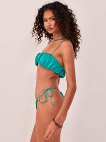 Musera Resort Bottom de bikini tipo tanga con lazos laterales, para verano, playa y resort - Verde - Ver 3