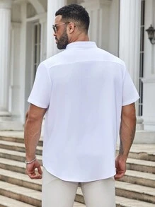 Manfinity Mode Men Plus Casual Plain Half Button Solid Short Sleeve Shirt For Summer