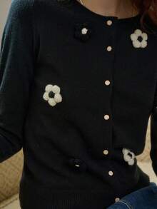 Simple Retro Cárdigan de mujer con bloqueo de color y bordado floral, primavera/otoño