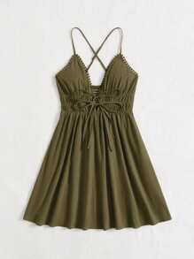 Soleia 女士純色腰部收緊細肩帶連身裙