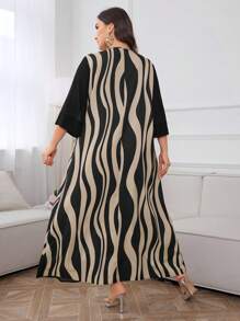 Mulvari Robe arabe à mailles contrastantes imprimées en vagues et en rayures, mode vintage décontractée et lâche printemps été