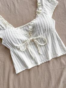 Soleia Camiseta ajustada de punto de textura sólida y dulce informal para mujer para verano, fiesta, vacaciones