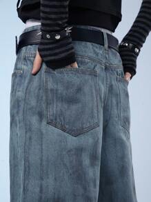 Manfinity Denimwave Men's Fashion Street Style Straight-Leg Denim Jeans With Washed Effect - Dusty Blue - View 6