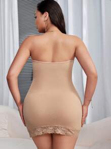 Plus Contrast Lace Seamless Shapewear Strapless Dress - Apricot - View 2