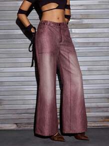 Ariqdhaksinargha Artist Women's Casual Wide Leg Denim Effect Cowgirl Pants, Holiday, Thanksgiving, Vacation, Festival - Pink - View 5