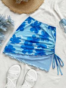 Soleia WYWH Kỳ nghỉ Phụ nữ Giải trí Bên bờ biển Kỳ nghỉ Bãi biển Dây rút Vải lưới Hoa Halo Nhuộm In Váy Xòe - Nhiều màu - Xem 1