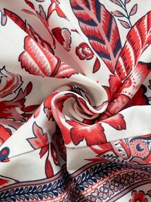 Soleia Blue & White Floral Print Drawstring Spaghetti Strap Hollow Out Waist Romantic Casual Vacation Dress For Women