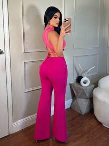 SHEIN SXY Low Waist Solid Flare Leg Skinny Suit Pants Party Sexy Elegant Date Night Party In Fall/Winter - Hot Pink - View 2
