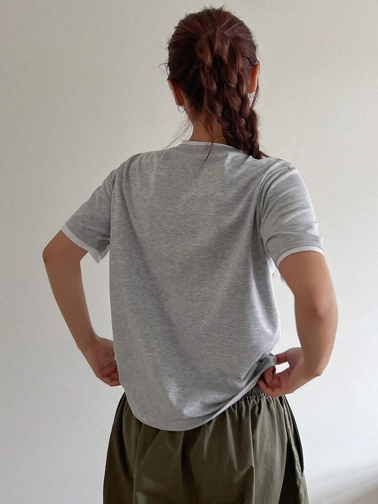 Basic Color Block 2 In 1 Short Sleeve Women's T-Shirt