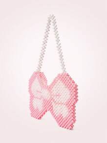 SHEIN MOD 女性時尚對比色蝴蝶假珍珠肩袋 - 粉色 - 查看 2