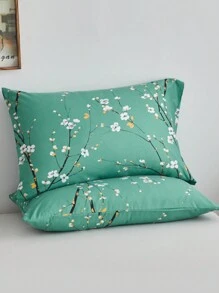 3pcs Plum Blossom Pattern Polyester Printed Duvet Cover Set, Ink Painting Style Bedding Set Pillowcase+Duvet Cover, Suitable For All Seasons - Pastel Green - View 7