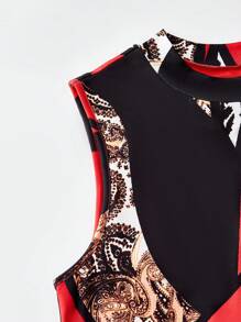 EMERY ROSE 女式紧身连衣裙，镀银立领和披肩袖，适合新年衣服 - 紅色 - 查看 4