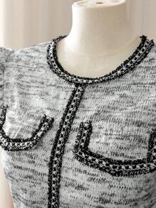 Women's Madeline Puff Sleeve Round Neck Two-Tone Summer Short Sleeve Dress