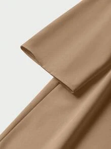 SHEIN LUNE Simple Casual Solid Button Front Shirt Dress - Coffee Brown - View 8