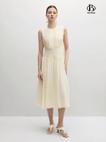 BizChic Váy hàng ngày mùa hè không tay đơn giản màu trơn cho nữ - Màu be - Xem 5