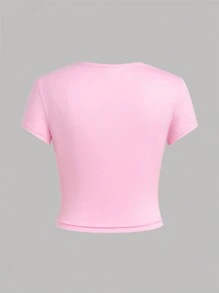 SHEIN Girlism 4入組青少女針織純色短袖休閒T恤套裝 - 淺藍色 - 查看 6