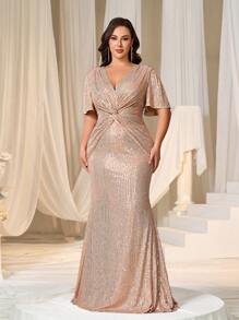 Faeriesty Váy dạ hội trang trọng cỡ lớn thanh lịch với cổ chữ V sâu, tay áo nhún bèo tinh tế và viền váy đuôi cá tôn dáng cho các buổi dạ tiệc, đám cưới, tiệc chiêu đãi, sự kiện công ty và lễ trao giải - Rượu sâm banh - Xem 6