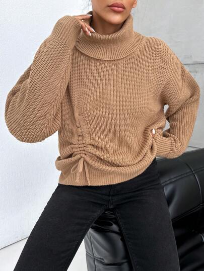 SHEIN Women Knitwear Drawstring Detail Pullover