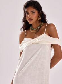 MUSERA Trang phục đi biển cho nữ, kiểu dáng rộng rãi, hở vai, đầm maxi thanh lịch mùa xuân hè, thích hợp cho kỳ nghỉ, tiệc cưới, tiệc độc thân, lễ tốt nghiệp, dạ hội. - trắng - Xem 3