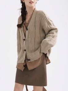 Cárdigan de punto sólido con hombro caído