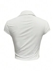 INAWLY 女款夏季休閒實色短袖上衣 - 白色 - 查看 3