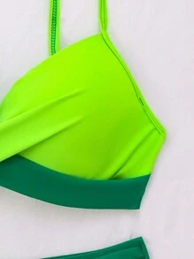 Swim Lushoire Conjunto de bikini sexy para mujer con bloqueo de colores y cruces frontales para la playa de verano