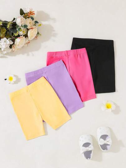 SHEIN Playful Pals 4pcs Baby Girls' Comfortable Casual Shorts For Daily Wear, Perfect As Underwear Or Outwear, Summer