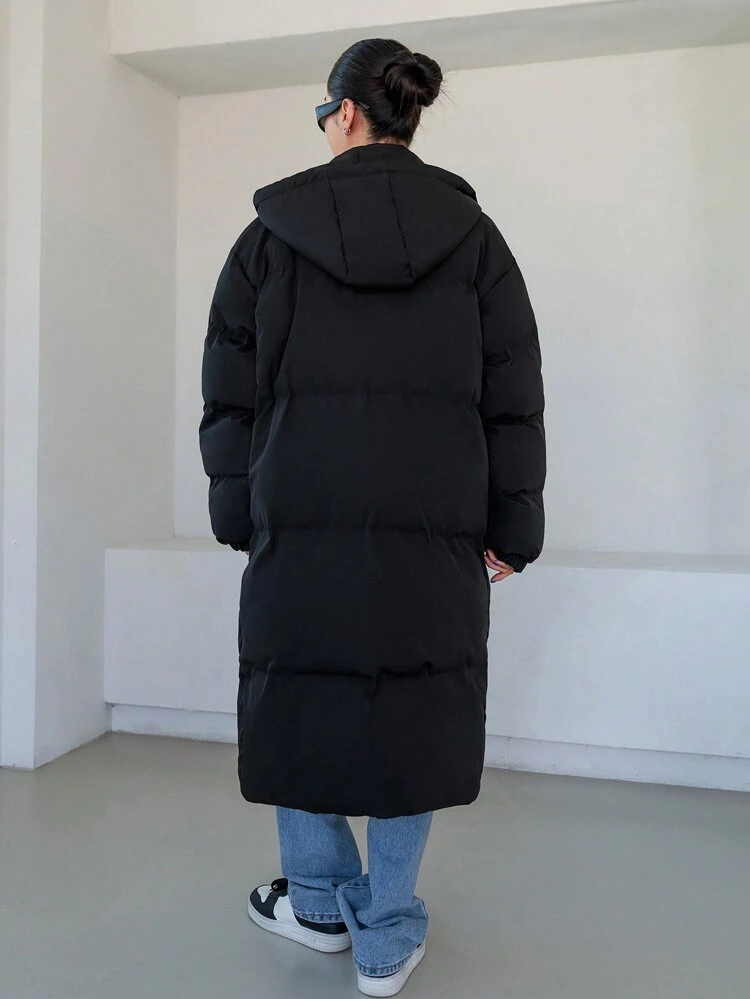Slant Pockets Hooded Padded Coat ,Winter Women Clothes,Winter Coat Women