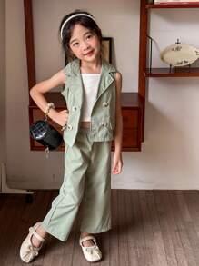 SHEIN 年輕女孩簡約舒適3件套西裝套裝 - 彩色 - 查看 4