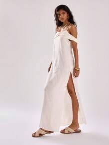 MUSERA Trang phục đi biển cho nữ, kiểu dáng rộng rãi, hở vai, đầm maxi thanh lịch mùa xuân hè, thích hợp cho kỳ nghỉ, tiệc cưới, tiệc độc thân, lễ tốt nghiệp, dạ hội. - trắng - Xem 5