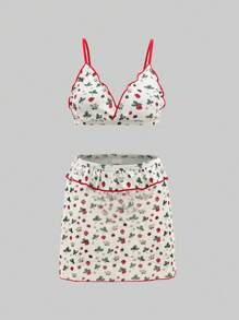 Bikini in họa tiết viền màu cho bé gái tuổi teen đi biển mùa hè, Bikini hai mảnh dây mảnh kèm chân váy phù hợp - Nhiều màu - Xem 1