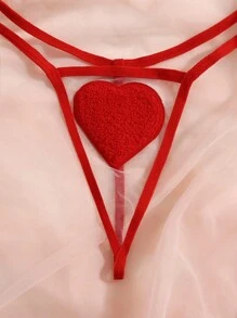 Heart Patched Mesh Lingerie Set Bridallingerie - Red - View 3
