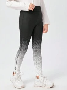 SHEIN Leap Crew Tween Girls' Elastic Waist Casual Ombre Leggings - Black and White - View 5