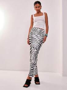 MUSERA Satin Zebra Print Low Rise Maxi Skirt Boho Summer Cute Chic Elegant - Multicolor - View 3