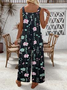 SHEIN LUNE 花卉印花寬腳連身褲，適合渡假和休閒 - 彩色 - 查看 2