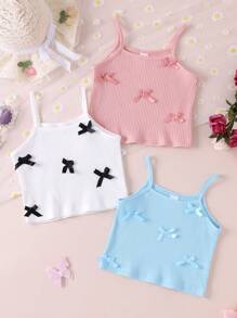 Camiseta de tirantes linda para niña joven con lazo simple y unicolor para verano