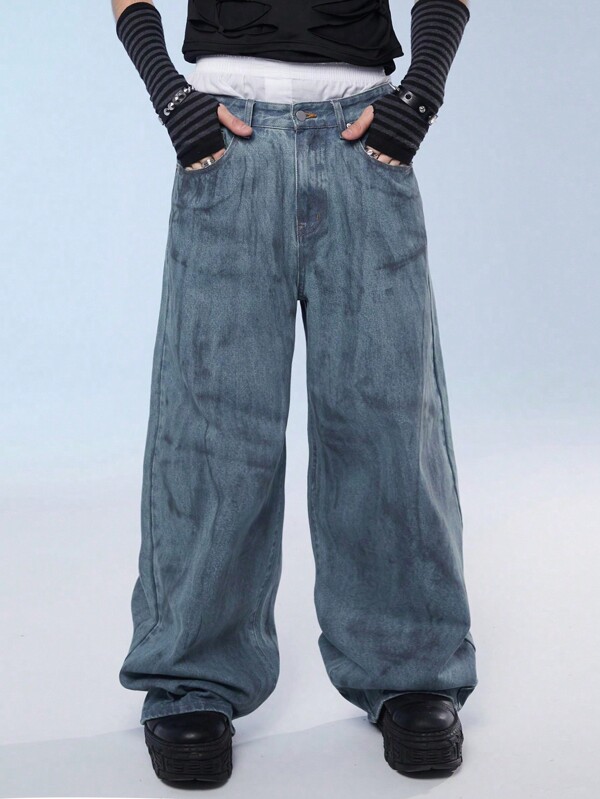 Manfinity Denimwave Men's Fashion Street Style Straight-Leg Denim Jeans With Washed Effect