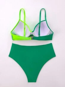 Swim Lushoire Conjunto de bikini sexy para mujer con bloqueo de colores y cruces frontales para la playa de verano