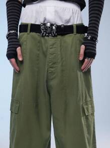 Manfinity Denimwave Men's Street Style Loose Fit Workwear Jeans - Army Green - View 7