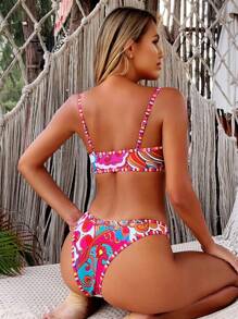 SHEIN Swim Two-Piece Bikini Set, Random Printed Design, Copyright Purchased Summer Beach - Multicolor - View 2